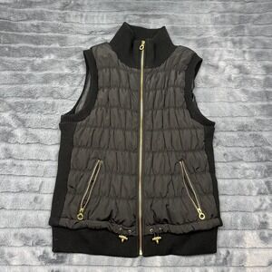 Calvin Klein Performance Black Puffer Vest Ribbed Knit Trim Gold Zip Large 8805